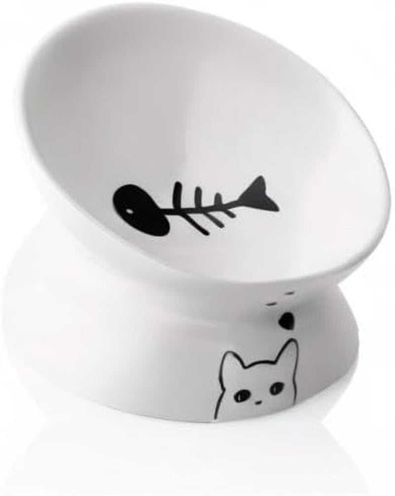 Ceramic Raised Cat Bowl - Slanted Design - Cat Accessories - TailWag Supply Co.
