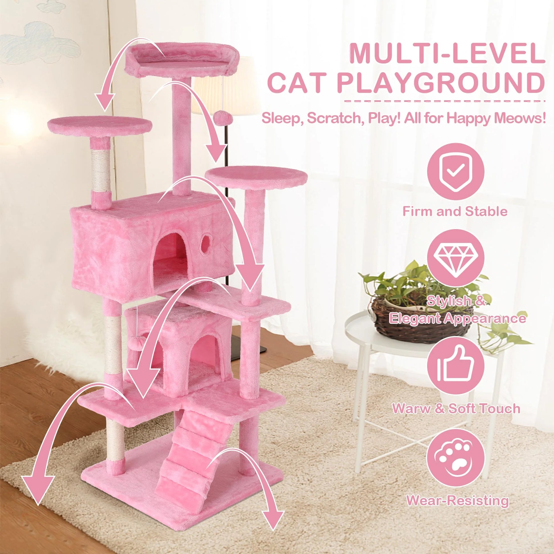 54 Inch Tall Cat Trees and Towers for Small Medium Cats, Multi-Level Cat Tree Tower with Scratching Posts Stand Cat Condos Cat Towers for Indoor Cats Kitten Pet Play House