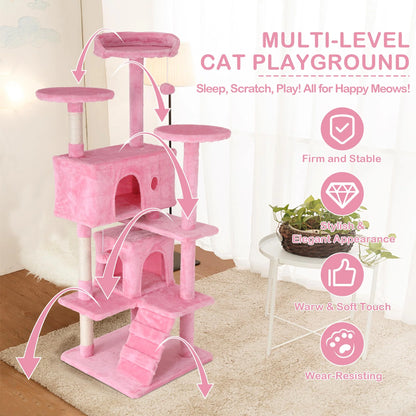 54 Inch Tall Cat Trees and Towers for Small Medium Cats, Multi-Level Cat Tree Tower with Scratching Posts Stand Cat Condos Cat Towers for Indoor Cats Kitten Pet Play House