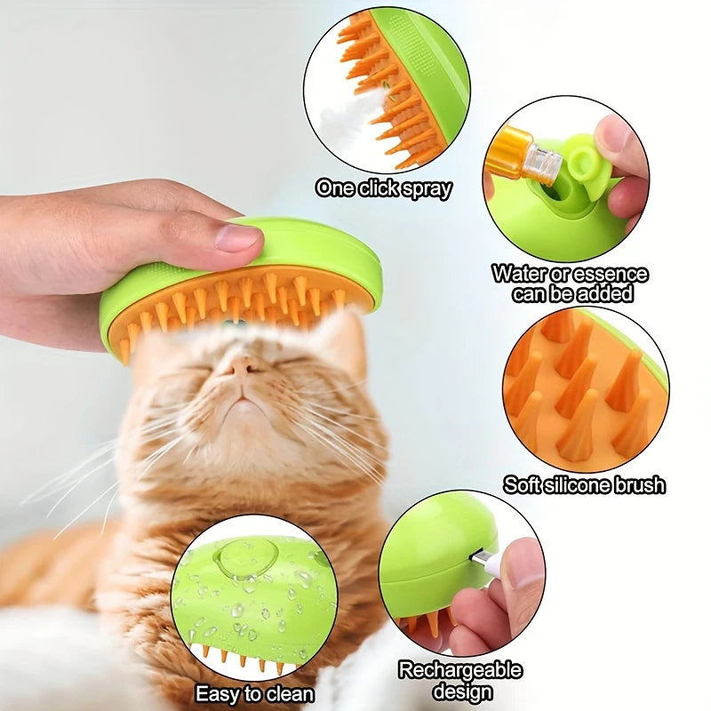 Steam Brush Cat Hair Steam Brush Electric Spray Steamy Cats Brush Pet Comb Grooming Removing Tangled and Loose Cats Accessorie