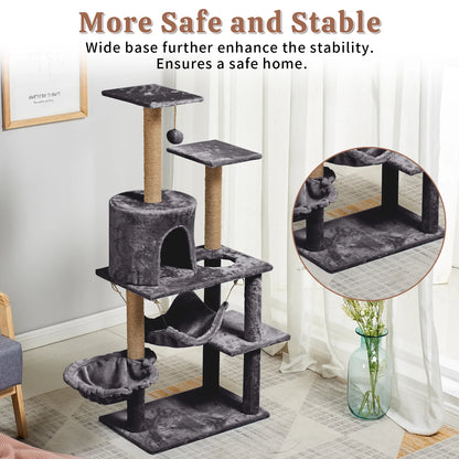 52" Tall Cat Tree Tower Condo with Sisal Scratching Post and Perch,Dark Gray