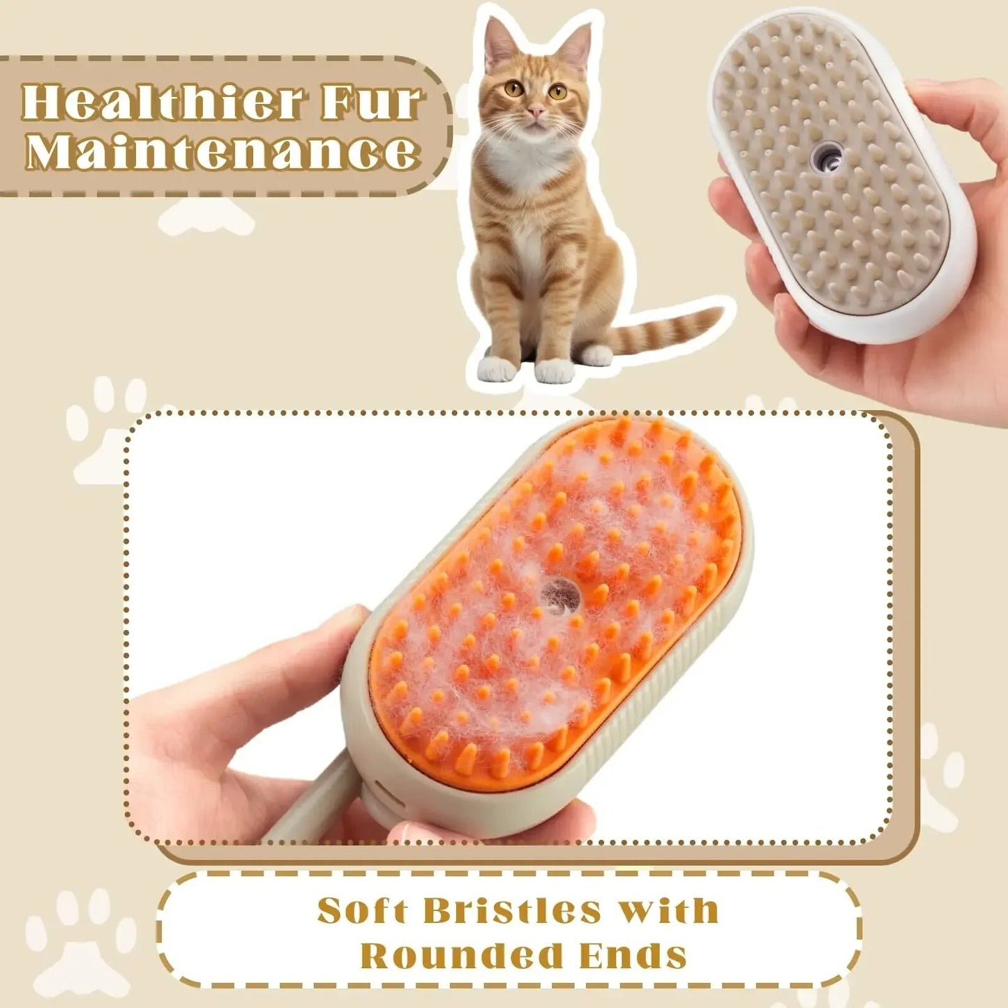 UPGRADE Pet Steam Brush Dogs Cat Hair Brush Dog Hair Brush Electric Brush USB