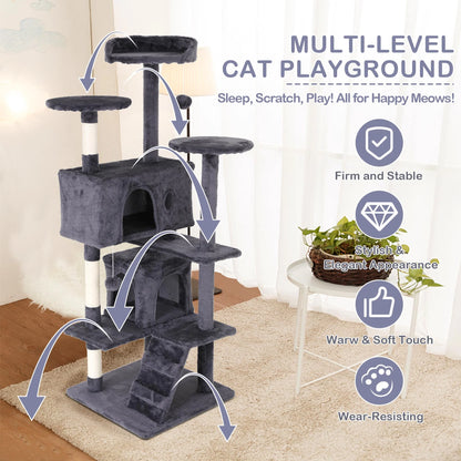54 Inch Tall Cat Trees and Towers for Small Medium Cats, Multi-Level Cat Tree Tower with Scratching Posts Stand Cat Condos Cat Towers for Indoor Cats Kitten Pet Play House