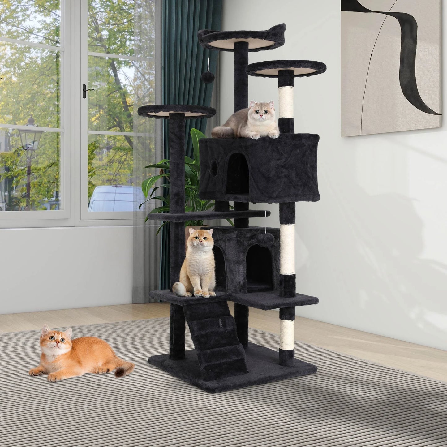 54 Inch Tall Cat Trees and Towers for Small Medium Cats, Multi-Level Cat Tree Tower with Scratching Posts Stand Cat Condos Cat Towers for Indoor Cats Kitten Pet Play House