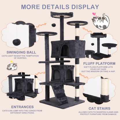 54 Inch Tall Cat Trees and Towers for Small Medium Cats, Multi-Level Cat Tree Tower with Scratching Posts Stand Cat Condos Cat Towers for Indoor Cats Kitten Pet Play House