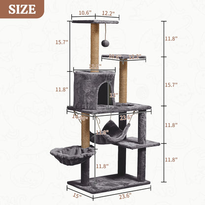 52" Tall Cat Tree Tower Condo with Sisal Scratching Post and Perch,Dark Gray