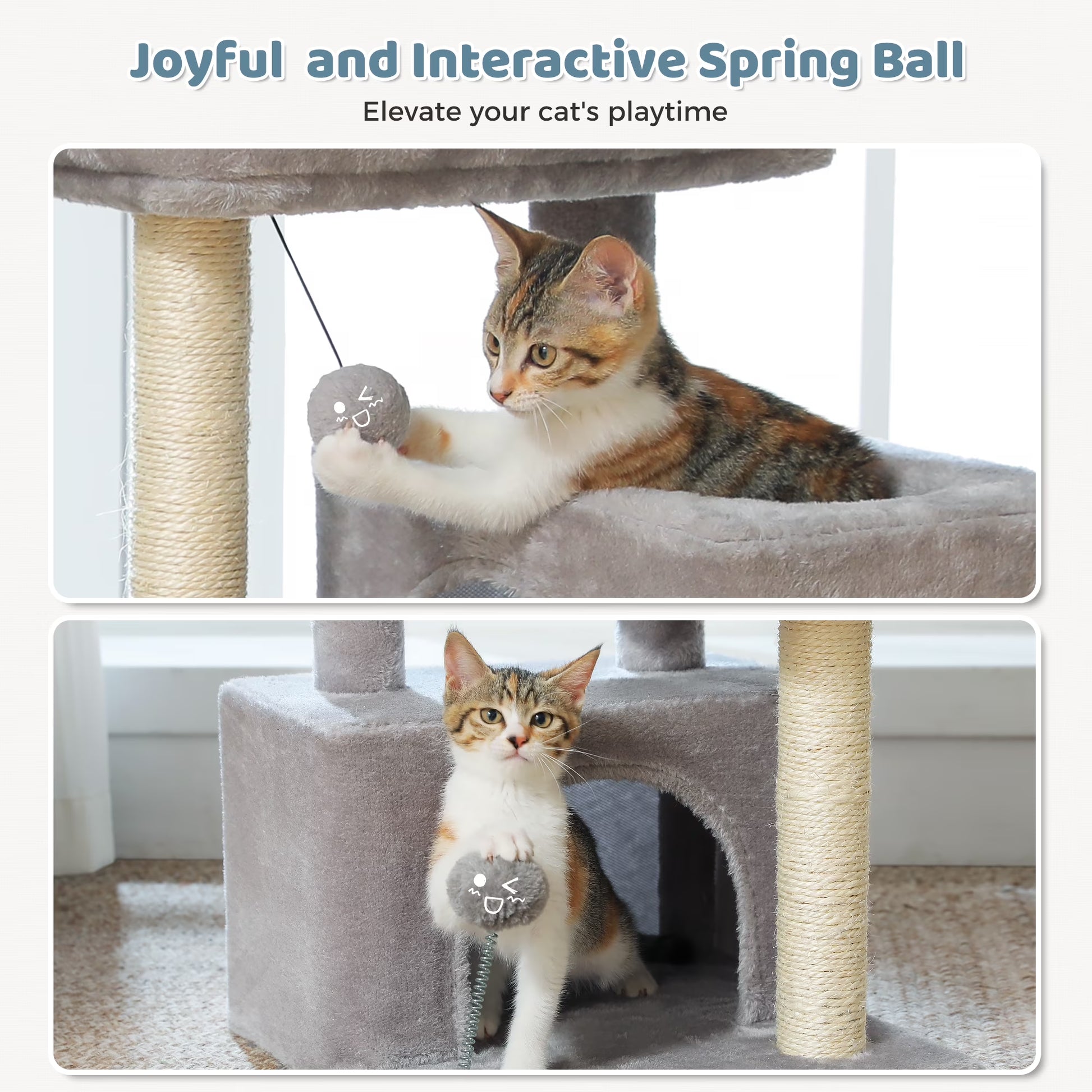 31.5" Modern Cat Tree Tower with Dual Large Condos for Kitten ＆ Medium Size Cat Gray