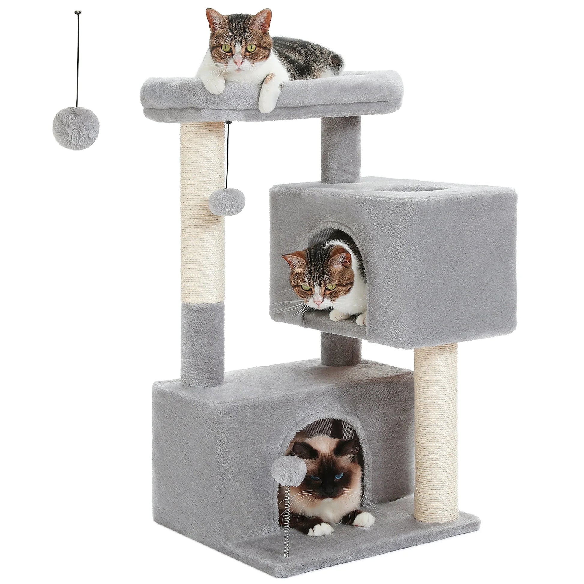 31.5" Modern Cat Tree Tower with Dual Large Condos for Kitten ＆ Medium Size Cat Gray