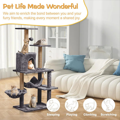 52" Tall Cat Tree Tower Condo with Sisal Scratching Post and Perch,Dark Gray