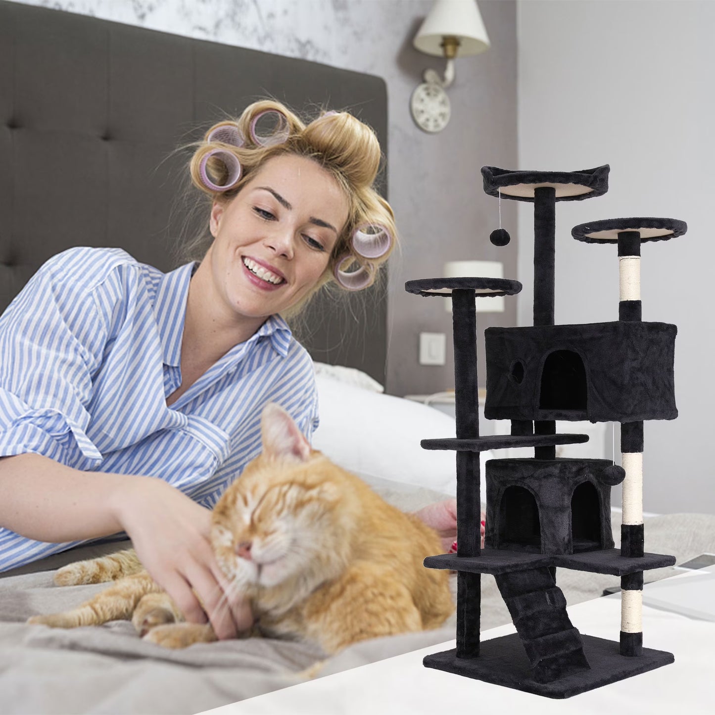 54 Inch Tall Cat Trees and Towers for Small Medium Cats, Multi-Level Cat Tree Tower with Scratching Posts Stand Cat Condos Cat Towers for Indoor Cats Kitten Pet Play House
