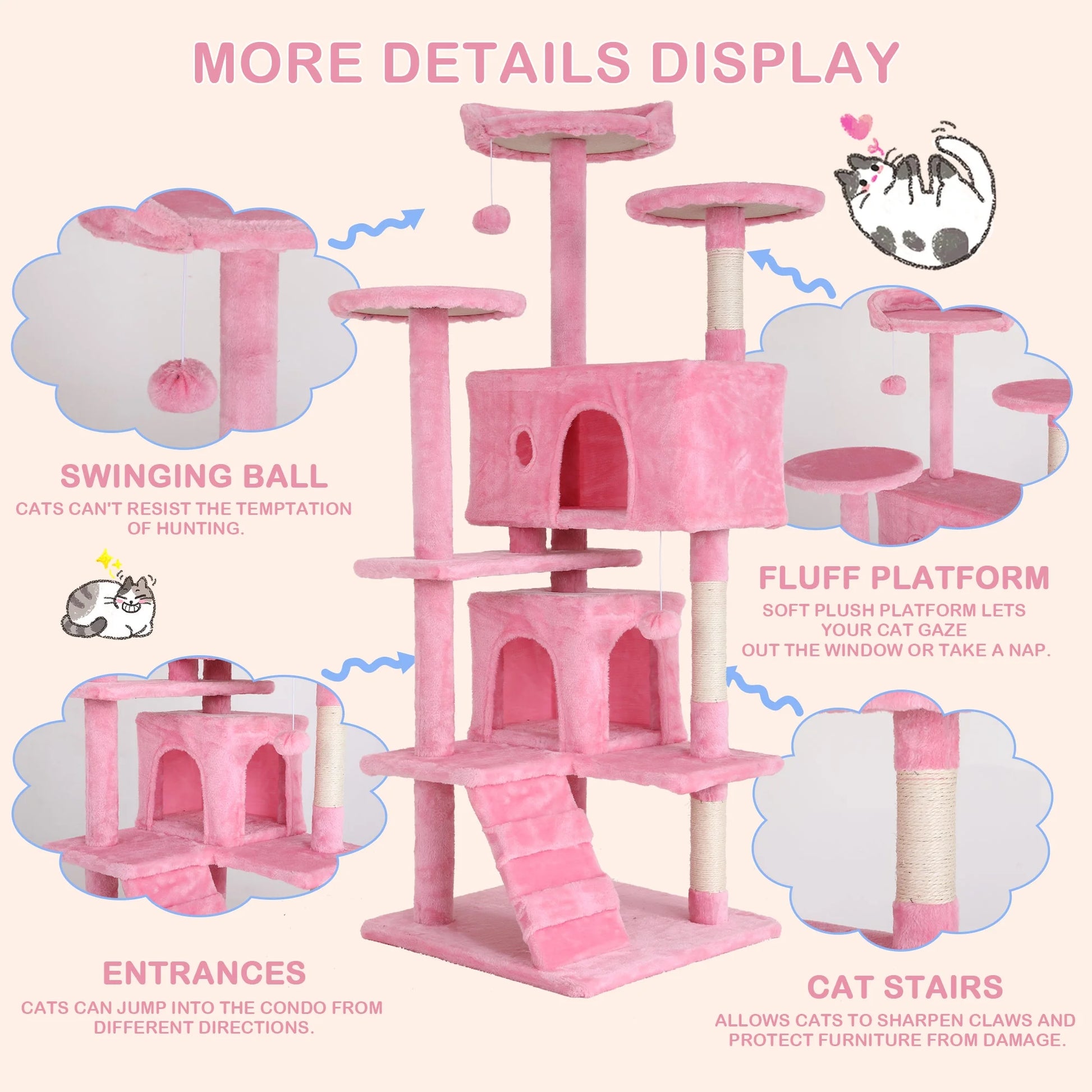 54 Inch Tall Cat Trees and Towers for Small Medium Cats, Multi-Level Cat Tree Tower with Scratching Posts Stand Cat Condos Cat Towers for Indoor Cats Kitten Pet Play House