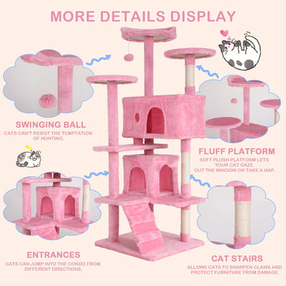 54 Inch Tall Cat Trees and Towers for Small Medium Cats, Multi-Level Cat Tree Tower with Scratching Posts Stand Cat Condos Cat Towers for Indoor Cats Kitten Pet Play House