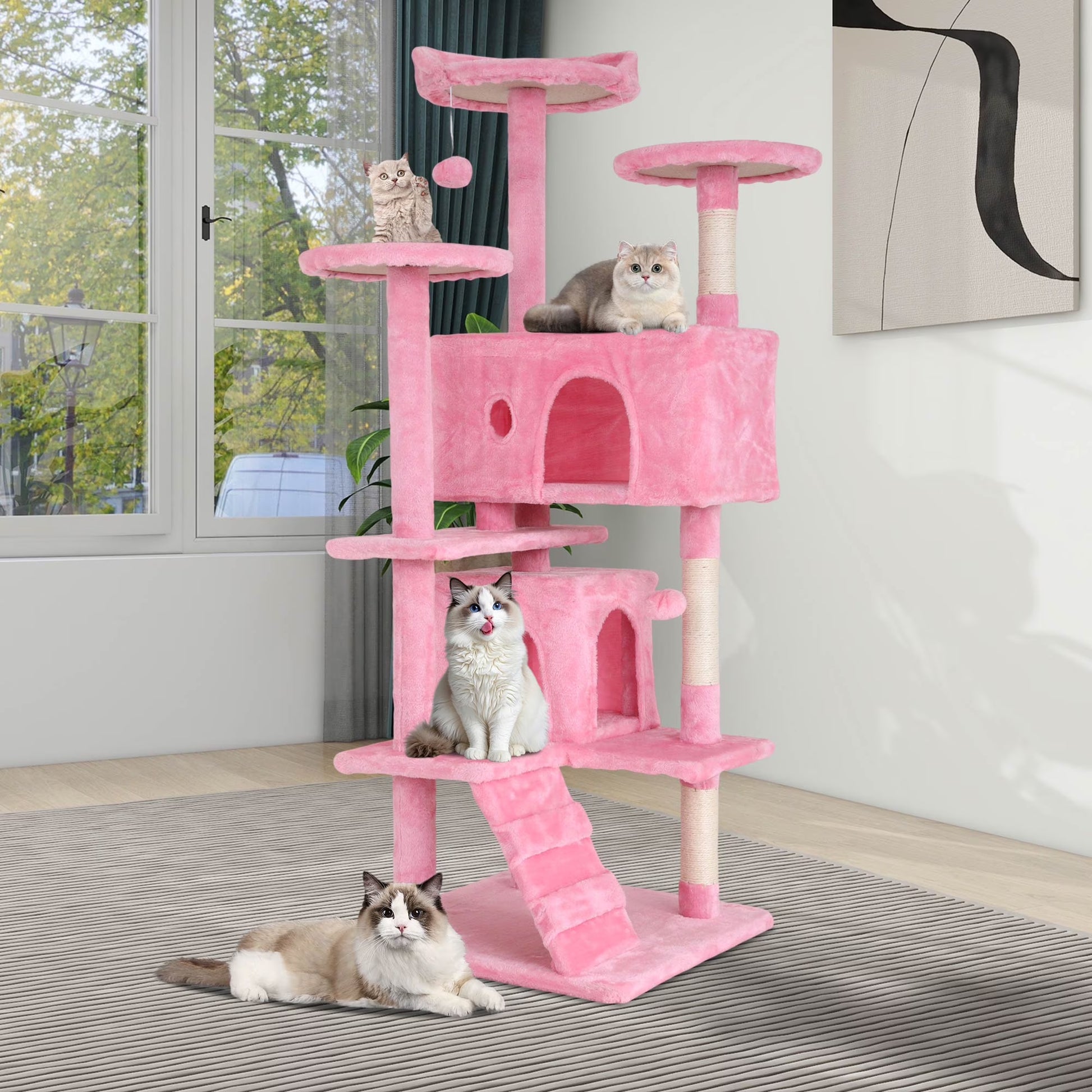 54 Inch Tall Cat Trees and Towers for Small Medium Cats, Multi-Level Cat Tree Tower with Scratching Posts Stand Cat Condos Cat Towers for Indoor Cats Kitten Pet Play House
