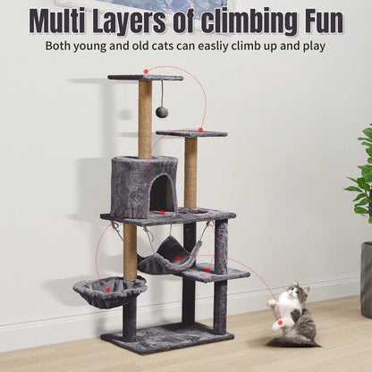 52" Tall Cat Tree Tower Condo with Sisal Scratching Post and Perch,Dark Gray
