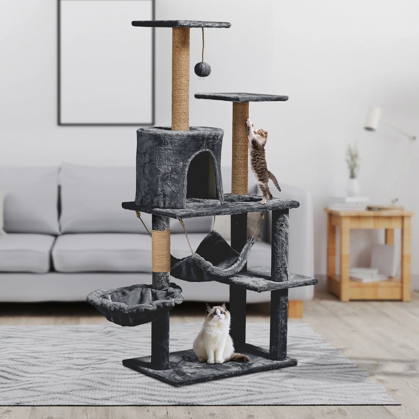 52" Tall Cat Tree Tower Condo with Sisal Scratching Post and Perch,Dark Gray