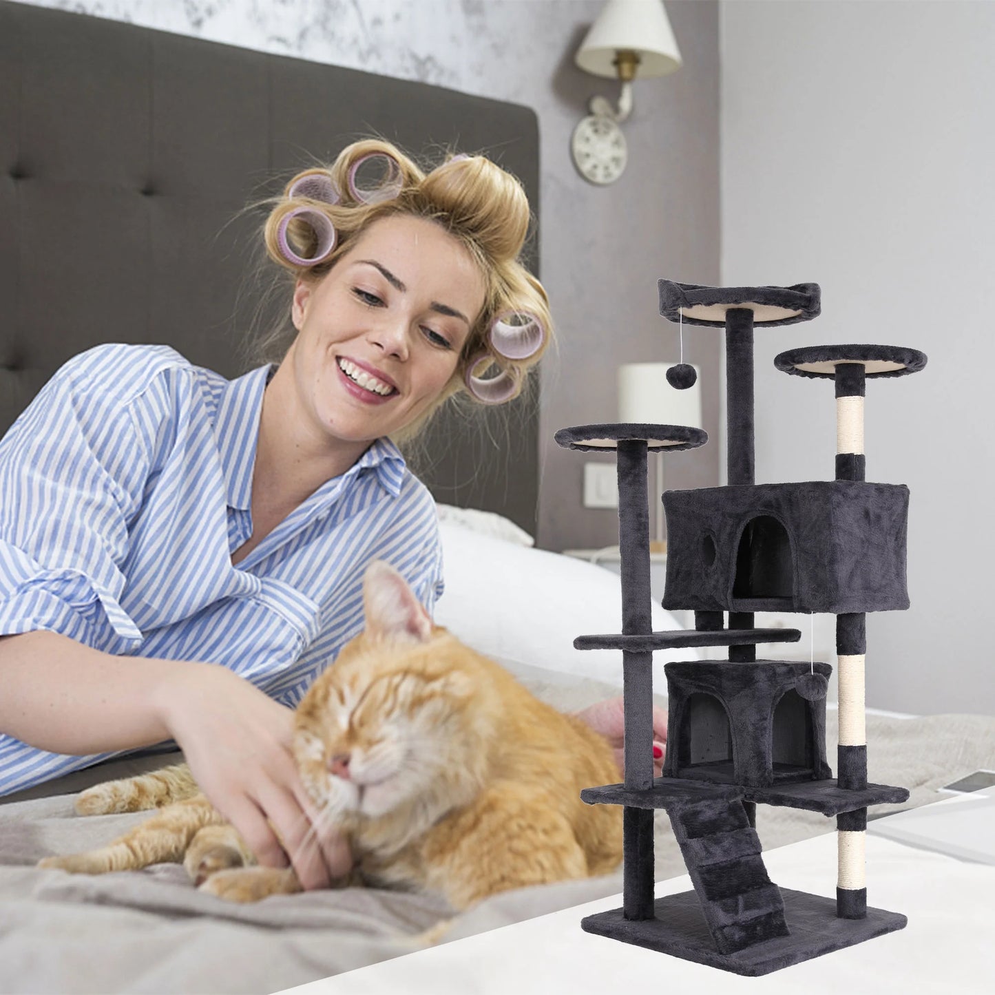 54 Inch Tall Cat Trees and Towers for Small Medium Cats, Multi-Level Cat Tree Tower with Scratching Posts Stand Cat Condos Cat Towers for Indoor Cats Kitten Pet Play House