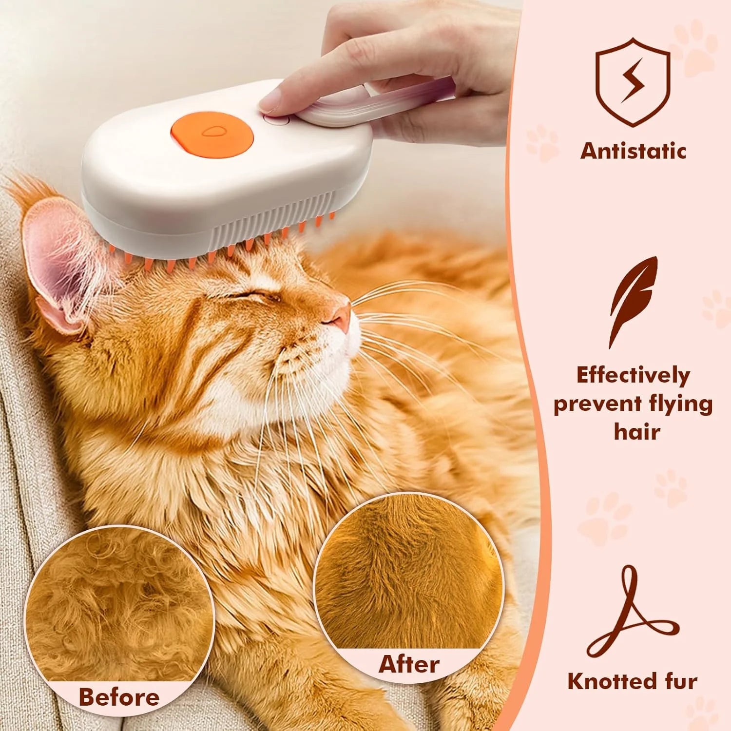 4 in 1 Cat Steam Brush for Shedding, Rechargeable Cat Brush with Steam, Anti-Static Steam Pet Brush, Massage, Cleaning, Shedding & Combing All in One,