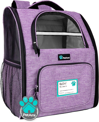 Dog Backpack Carrier for Small Medium Dogs Large Cats up to 18 Lbs, 2 Side Entry, Structured No-Collapse Frame, Airline Approved Ventilated Pet Backpack for Hiking Camping Travel, Purple