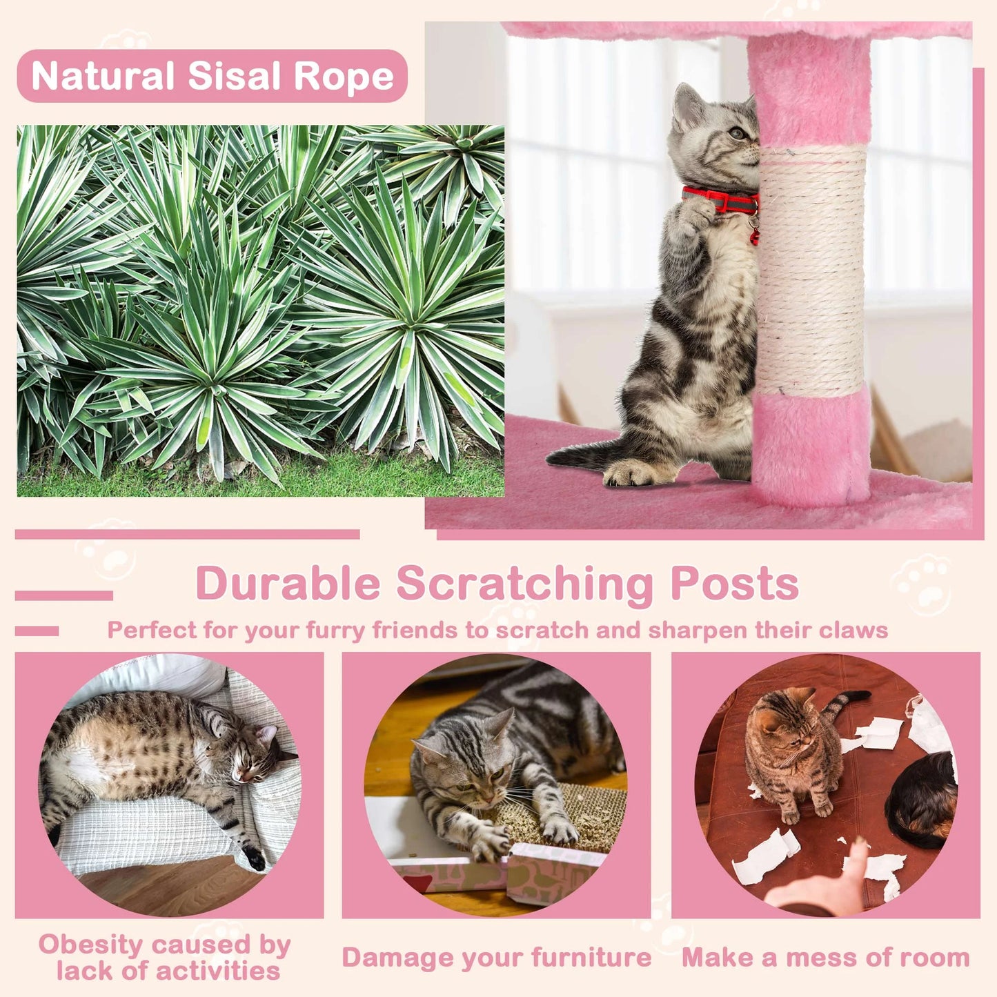 54 Inch Tall Cat Trees and Towers for Small Medium Cats, Multi-Level Cat Tree Tower with Scratching Posts Stand Cat Condos Cat Towers for Indoor Cats Kitten Pet Play House