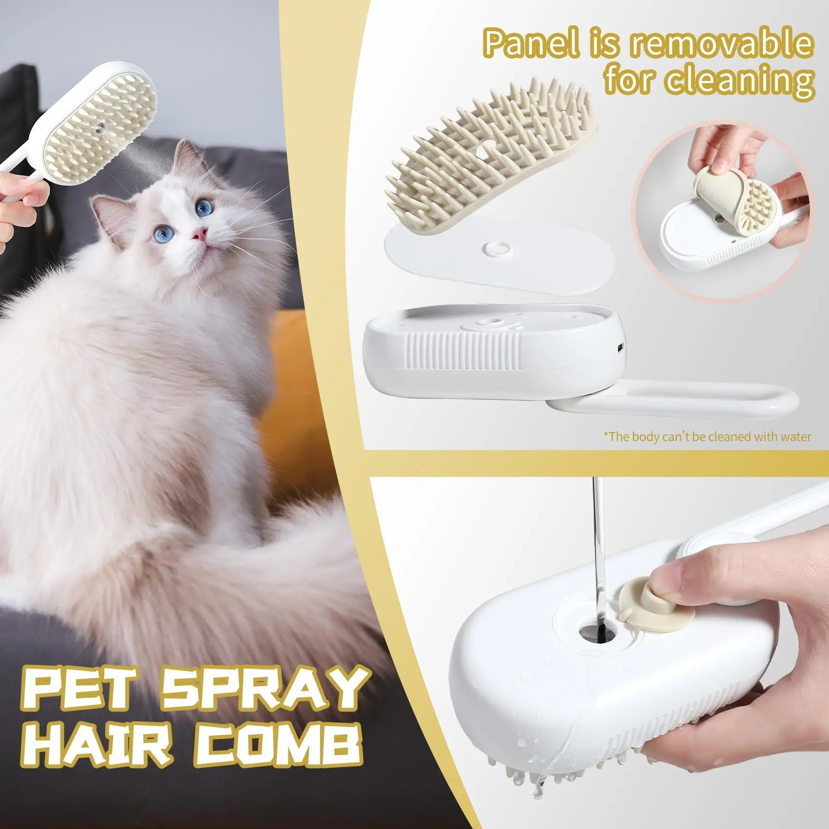 Steam Brush Cat Hair Steam Brush Steamy Cats Brush Electric Spray Pet Comb Grooming Removing Tangled and Loose Cats Accessories