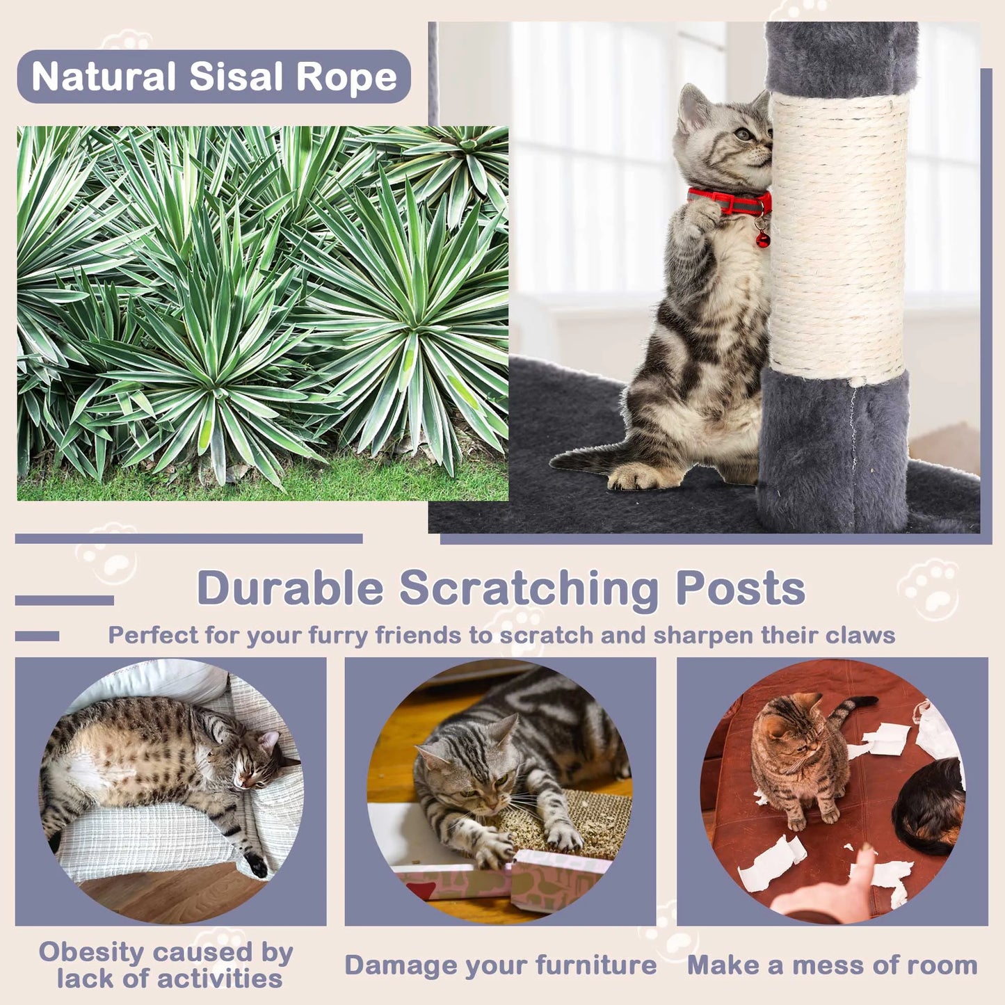 54 Inch Tall Cat Trees and Towers for Small Medium Cats, Multi-Level Cat Tree Tower with Scratching Posts Stand Cat Condos Cat Towers for Indoor Cats Kitten Pet Play House