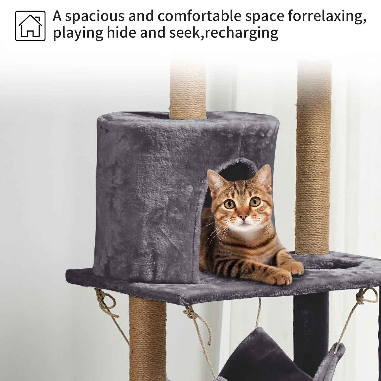 Large Multi-Level Cat Tree Condo Furniture with Sisal-Covered Scratching Posts, Big Plush Condos, Perch Hammock for Kittens 52 In, Gray