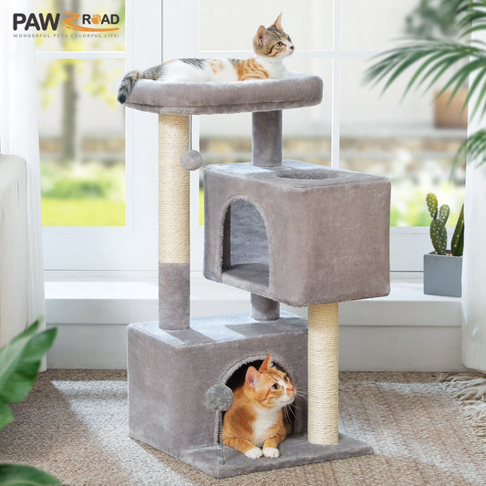 31.5" Modern Cat Tree Tower with Dual Large Condos for Kitten ＆ Medium Size Cat Gray