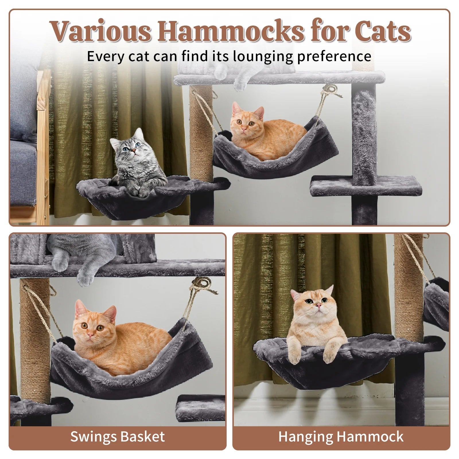 52" Tall Cat Tree Tower Condo with Sisal Scratching Post and Perch,Dark Gray
