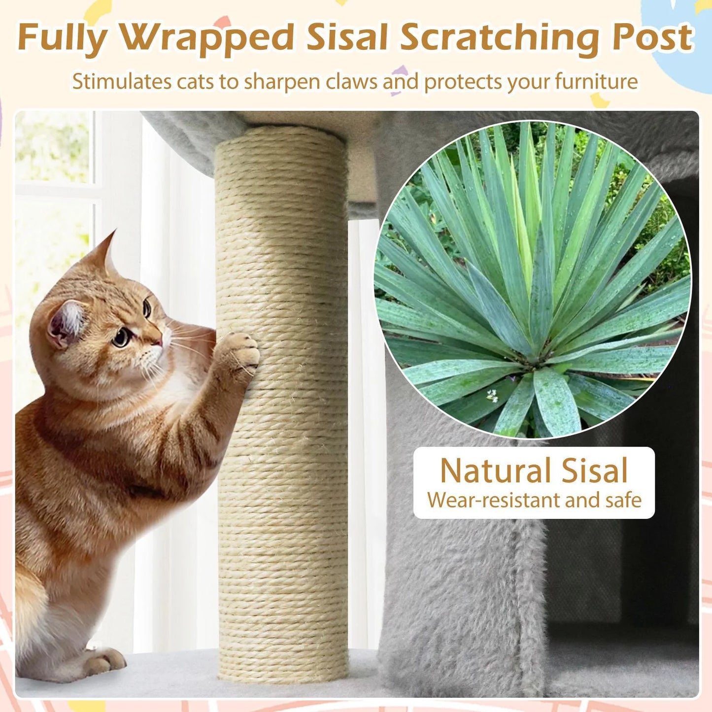 26 Inch Cat Tower with Large Padded Push Perch and Dual Condos, Cat Tree for Indoor Cats, Cat Tree for Indoor Cats, Light Gray