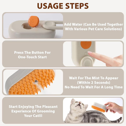 4 in 1 Cat Steam Brush for Shedding, Rechargeable Cat Brush with Steam, Anti-Static Steam Pet Brush, Massage, Cleaning, Shedding & Combing All in One,