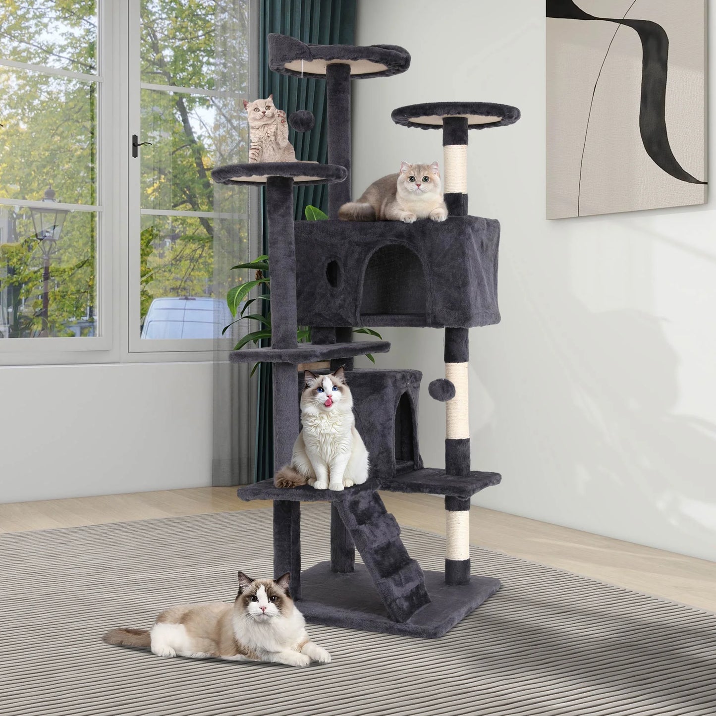54 Inch Tall Cat Trees and Towers for Small Medium Cats, Multi-Level Cat Tree Tower with Scratching Posts Stand Cat Condos Cat Towers for Indoor Cats Kitten Pet Play House